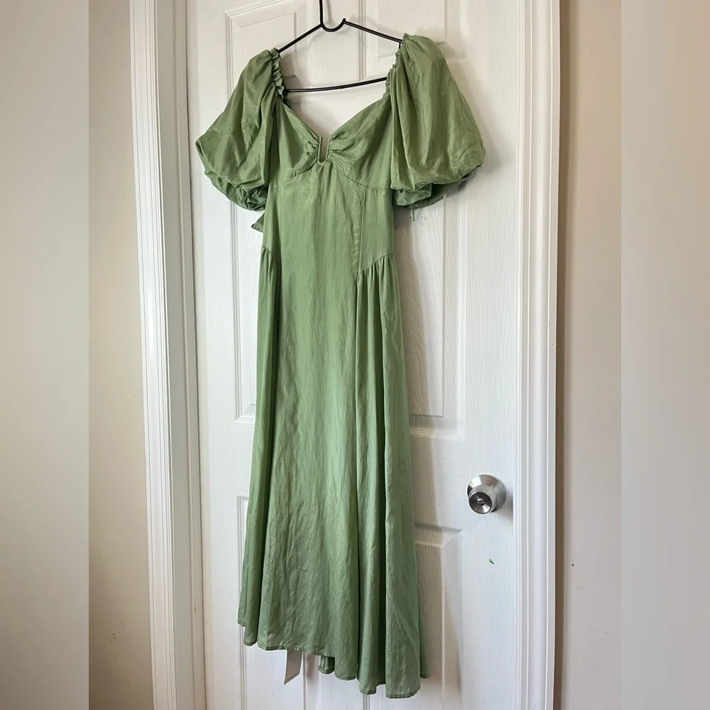 Abercrombie & Fitch Hardware Drama Puff Sleeve green Maxi Dress size SP